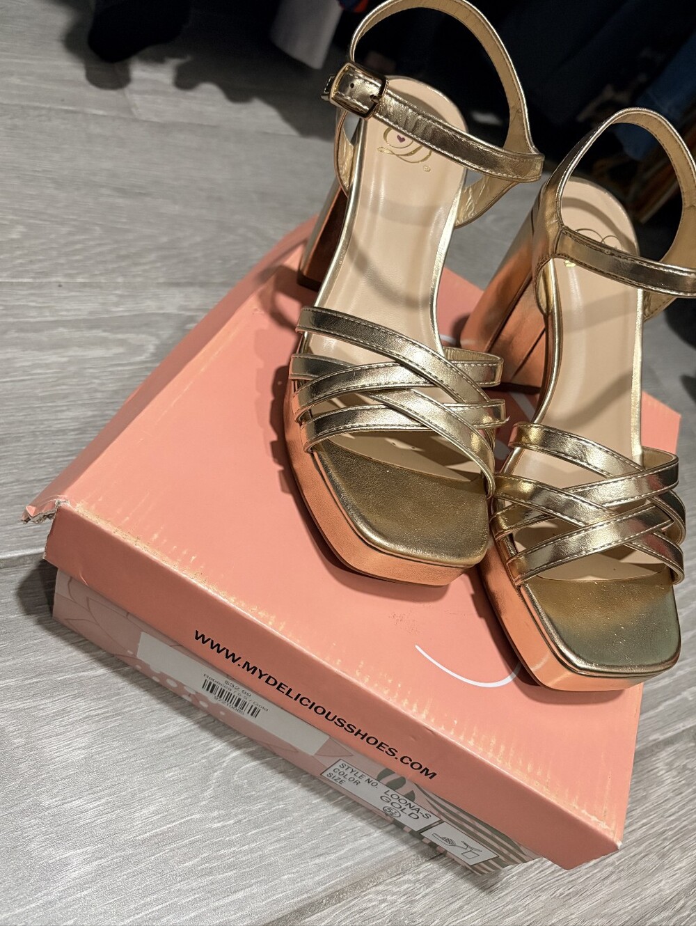Delicious Metallic Gold Strappy Platform Sandals
